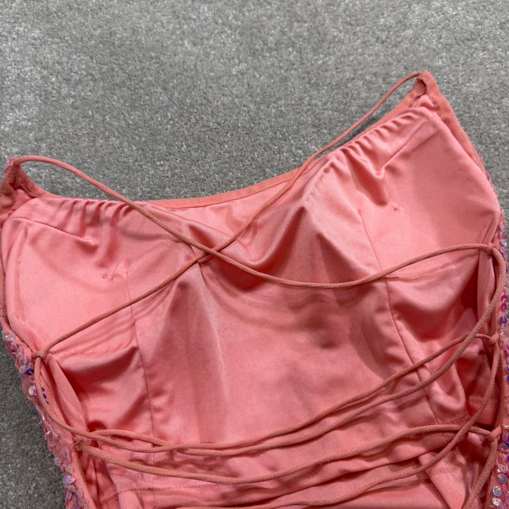 Aleta 777 Sequin Beaded Lace Up Back Mini Dress Bubblegum Pink 10 Prom Cocktail - Picture 8 of 16